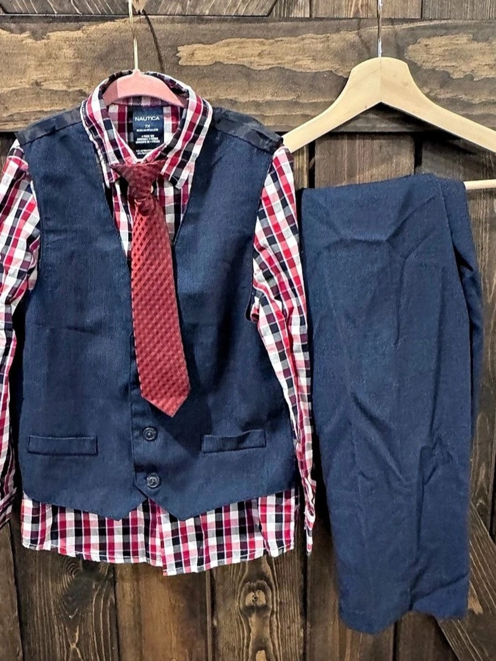 Nautica Boys 4-Piece Vest Set Blue & Red Boys 7X